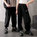 kids' summer lightweight joggers - solid color, side stripe, casual, unisex, anti-mosquito, home pants with elastic cuffs
