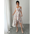 listing: new  women's original elegant summer asymmetrical sleeve v-neck dress