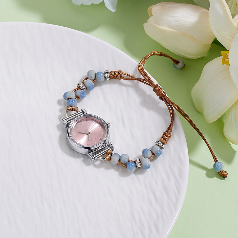 Xiaoxiangfeng braided watch girls bracelet watch nicheaccessible luxuryinschiceasiest for matchcamellia beaded watch
