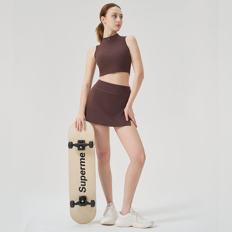 Short-sleeved yoga clothes, tight skirts, running sports vests, quick-drying short yoga tops, tennis skirt suits for women
