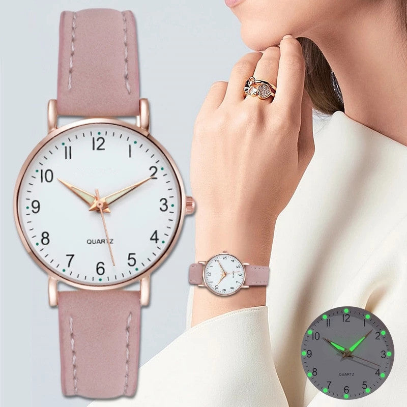 Women's luminous digital retro nubuck leather casual quartz watch - night glow vintage style