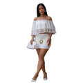 C7701 cross-border    new women's sexy lace bandeau crop top mini skirt set