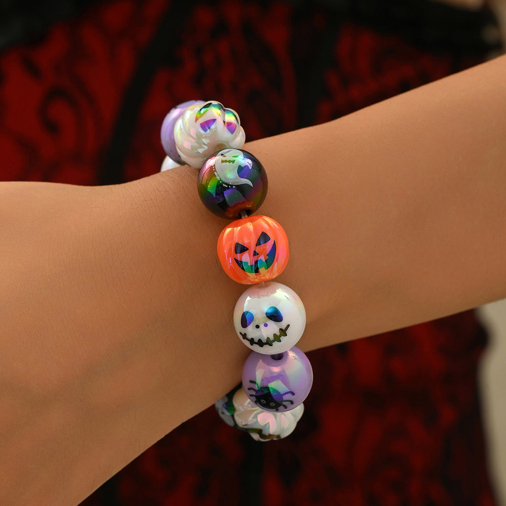 Halloween necklace bracelet wholesale cross-border exaggerated niche dark style trendy bat pumpkin eyes beaded bracelet