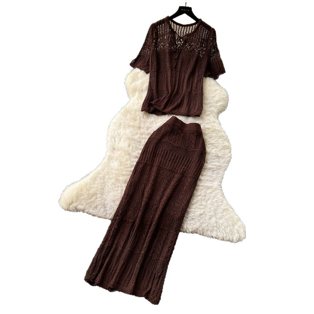 Gentle and lazy style stereo flower embroiderlong sleevesshirt suspender skirttwo-piece setfemaleautumslimming lookelegant