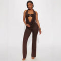European and american summer new women's cross-border sexy metallic embellished off-the-shoulder bandeau halter top slim-fit pants set