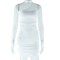 European and american style ins foreign trade women's solid color dress sexy hollow-out dress mesh patchwork bodycon dress