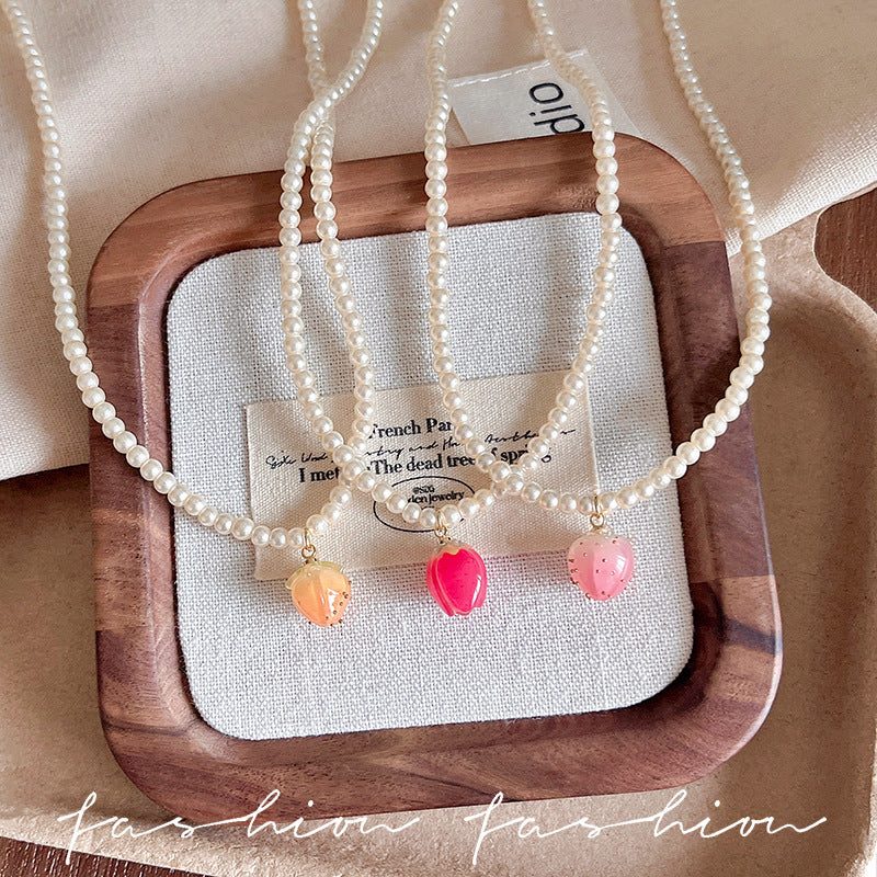 Peach blossom beaded necklace for women, 2026 new arrival, unique design, dopamine dress accessory, choker necklace