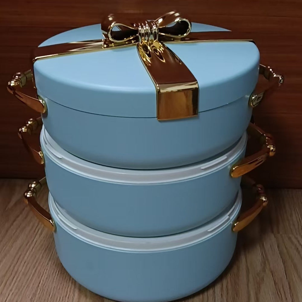Hot-selling export-grade gold-rimmed gift food container with insulated box, available in 2.5l, 3l, and 3.5l sizes. the perfect insulated tableware gift set