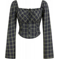 European and american retro plaid long sleeve square neck tie-front fashionable cropped shirt -  spring new arrival - elegant top