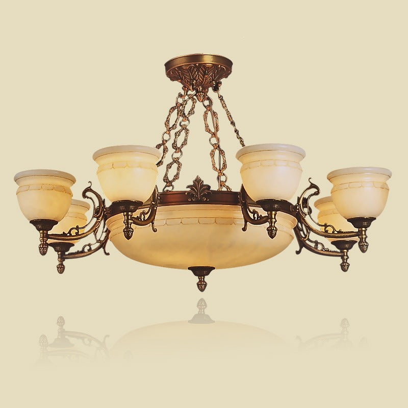 Factory direct european style solid brass spanish natural marble chandelier for villa living room, dining room, bedroom, study, and guest room