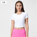 Women's yoga top - short sleeve, cutout back, drawstring, ruched, breathable, outdoor sports, fixed cup, fitness top d25061