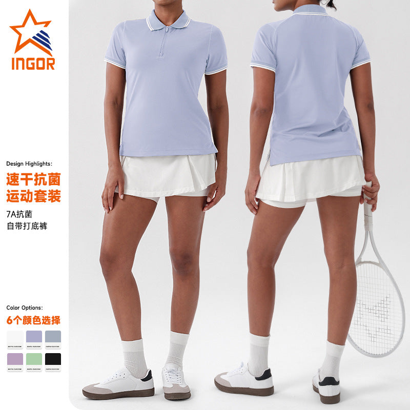 Tennis skirt set: antibacterial polo shirt, breathable t-shirt, gym outfit with built-in shorts, athletic skirt, lightweight summer style