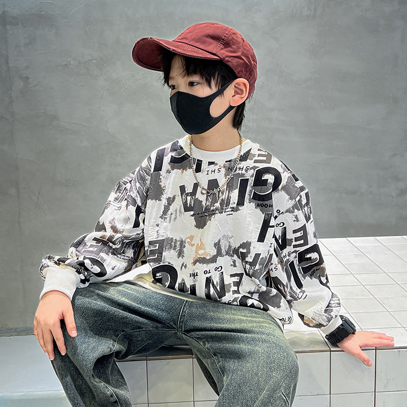 Boys' sweatshirt - spring/autumn collection  - new kids' long-sleeve base layer - cool & trendy crewneck top for boys - autumn apparel