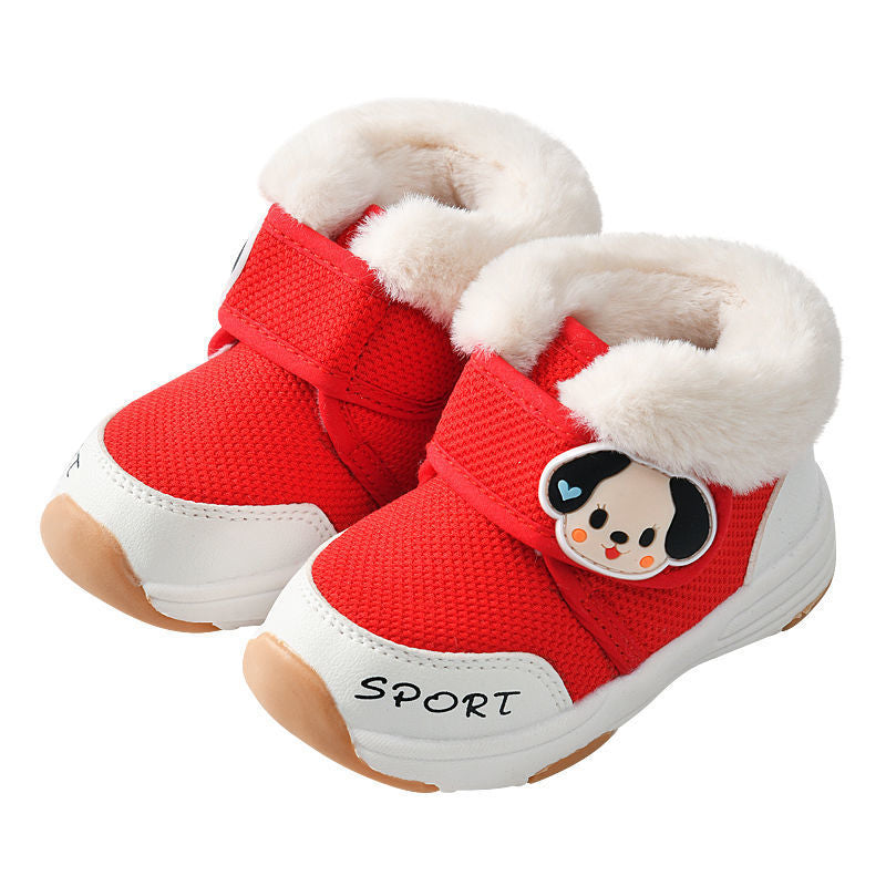 Baby cotton shoes for girls, ages 0-1-3 years, kids' winter fleece-lined thickened infant shoes, soft sole prewalker shoes for boys