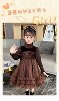 Girls' dress autumn/winter new arrivals  kids' knitted sweater little girl mesh first birthday chic princess dress winter