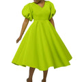 D362 independent station  women's clothing  new fashion v-neck puff sleeve plus size dress african dress