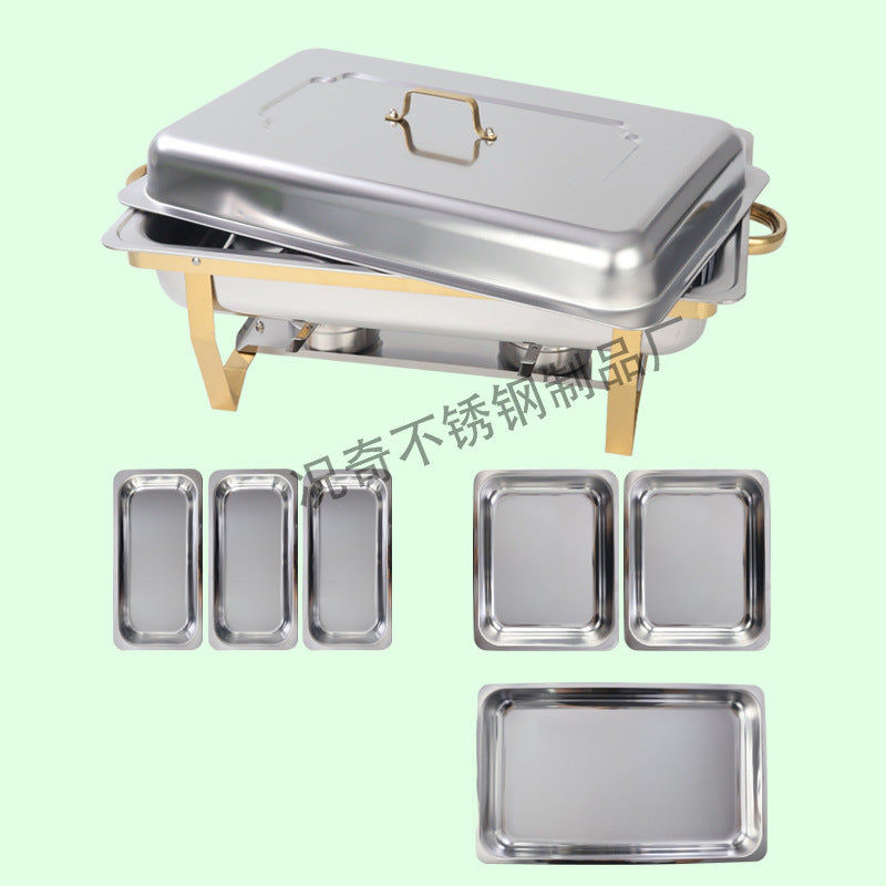 hot-selling stainless steel compartmented buffet stove commercial alcohol heated insulated food container restaurant hotel
