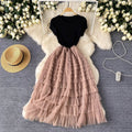 European and american style light luxury high-end women's summer dress - mesh panel design, slimming waist, ethereal long dress