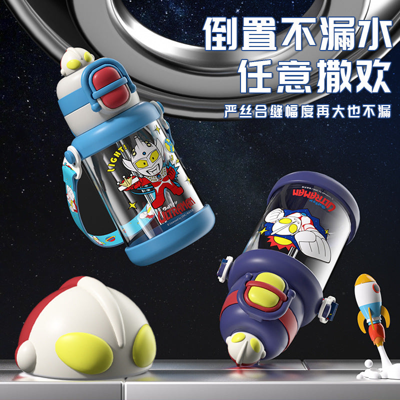 Ultraman kids plastic cup lock buckle special straw cup for school outdoor high temperature resistant water cup kids water cup