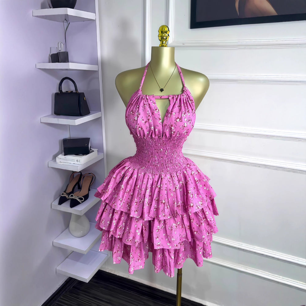 European and american cross-border women's fashion:  autumn new sleeveless halter neck tie-up sexy backless ruched mini dress