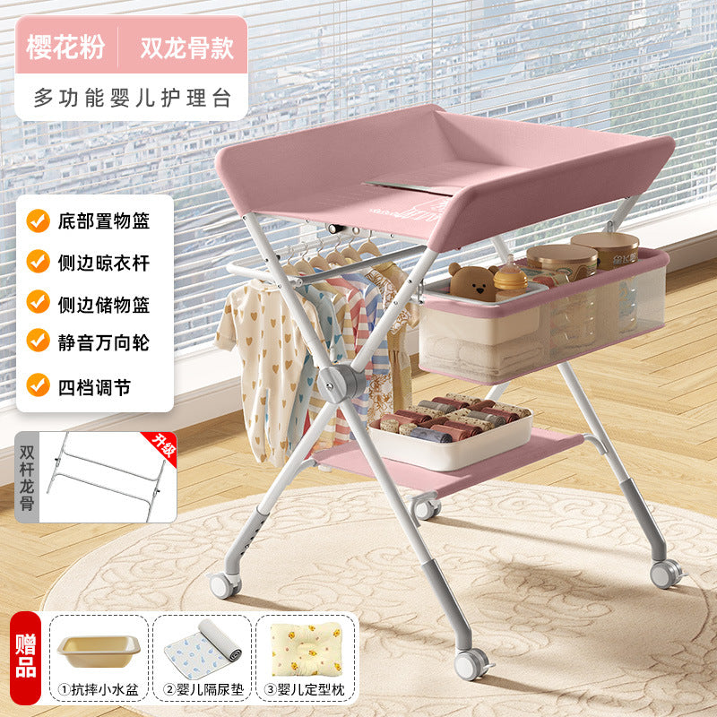 Baby changing table - newborn diaper changing, bathing, massage, and bed - foldable multifunctional baby bed