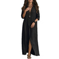 cross-border e-commerce women's fashion: european and american summer new arrivals - stylish casual commute loose solid color slit dress