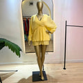 supply v neck pleated chiffon bat sleeve elastic waist free size short skirt dress