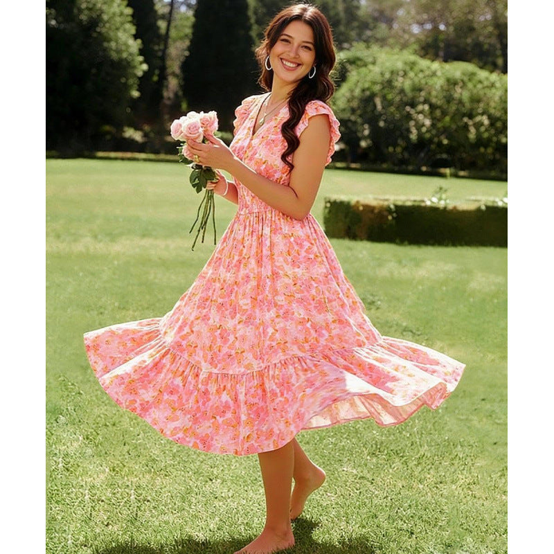 Amazon us & europe plus size v-neck dress -  summer new arrival - bohemian floral dress