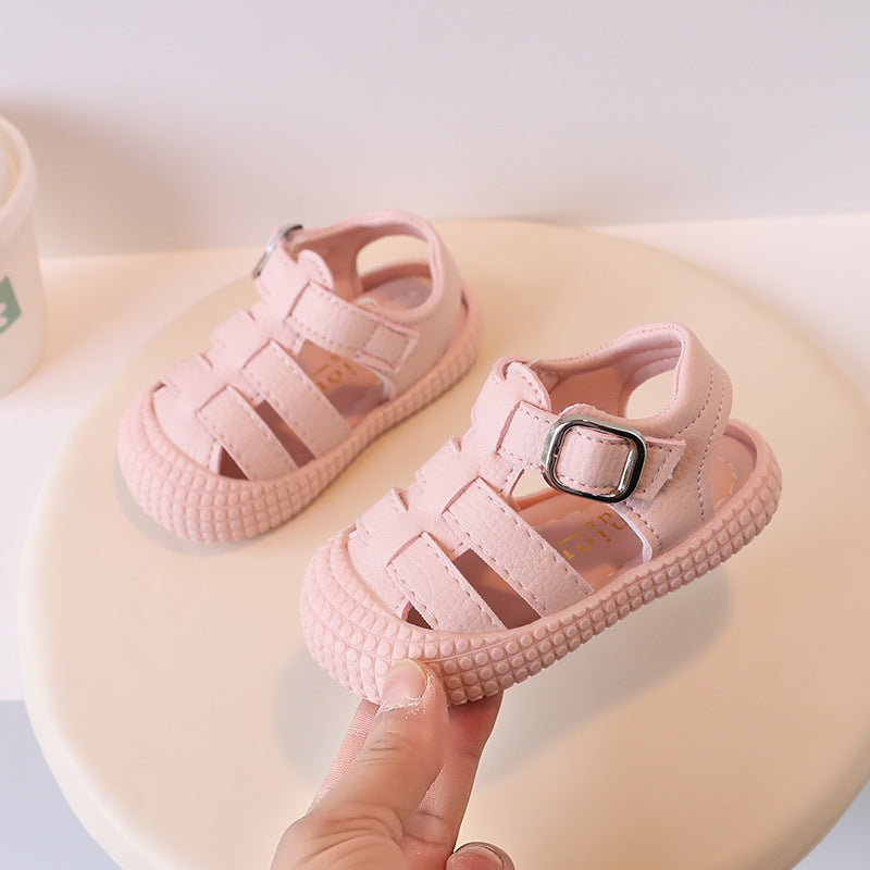 Korean style trendy summer new baby first walker shoes soft sole sandals simple breathable closed-toe sandals for boys and girls 1-3 years old