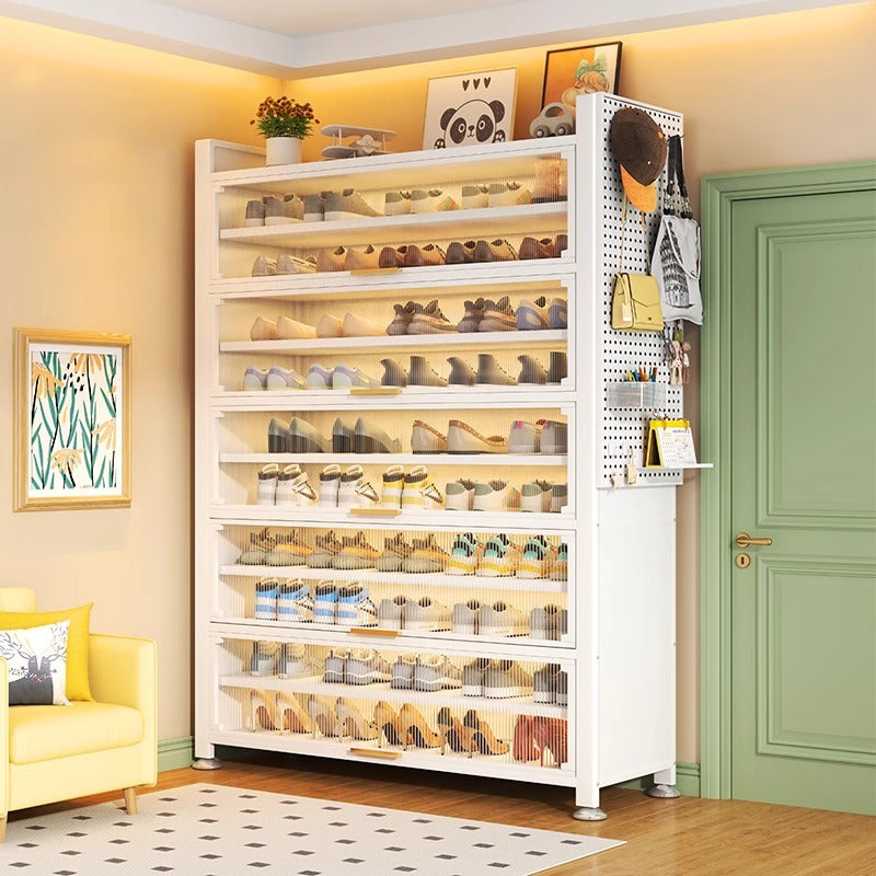 Steel shoe cabinet for home, entryway storage, integrated wall-mounted indoor hallway cabinet with door, dustproof multi-layer shoe rack