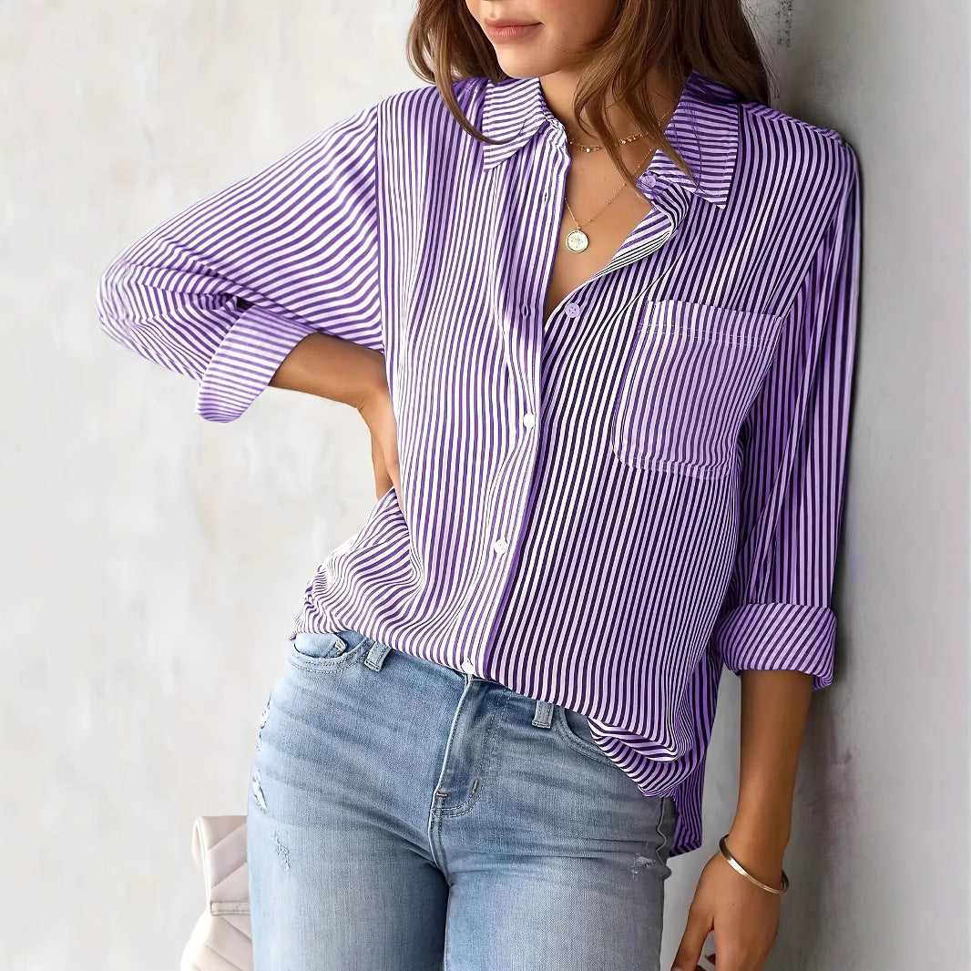 European and American  women's clothing 2025 spring new  striped cardigan top loose casual long-sleeved shirt women