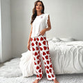 european and american new women's loungewear set: heart print flutter sleeve tee and casual pants pajama two-piece