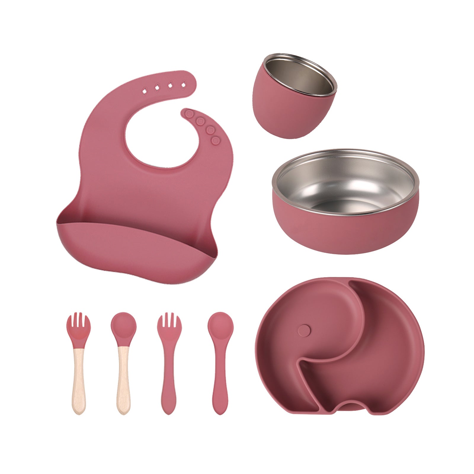 Factory new baby silicone stainless steel tableware set creative product 304 stainless steel children's silicone tableware bowl