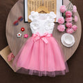 Girls' dress for toddlers and young children, pearl flower bow mesh dress