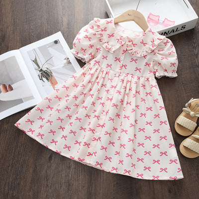 European and american summer styles cross-border wholesale baby girl princess dress - puff sleeve bow print skirt - children's clothing