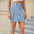 summer european and american women's clothing cross-border  new elastic waist tie-up denim cargo skirt casual mini skirt trendy