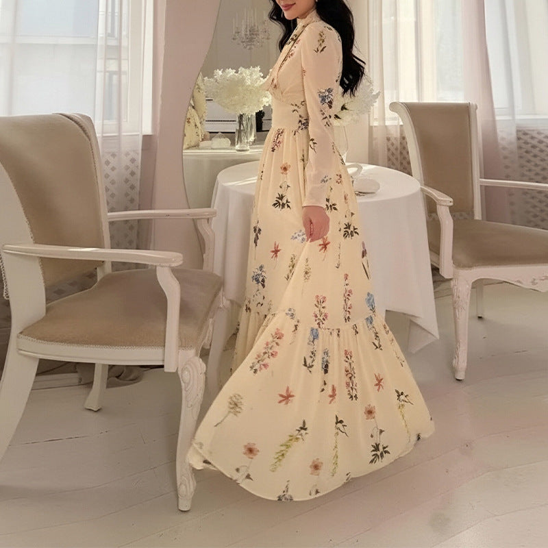 summer new women's clothing: cross-border european and american style dress - casual fashion printed a-line long sleeve dress