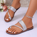 European and american style summer minimalist woven strap plus size flat thong sandals women's lightweight beach slippers wholesale