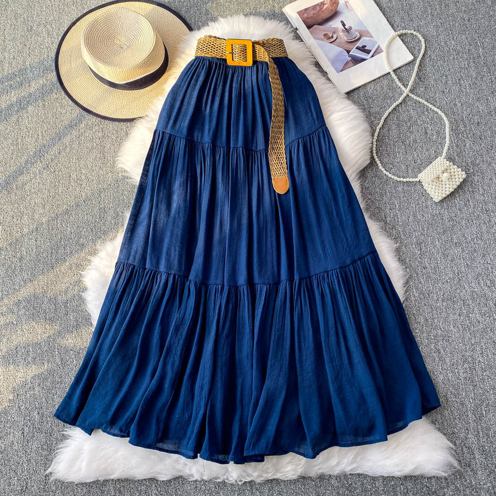 White midi skirt for women, summer  collection: petite-friendly, high-waisted, slimming, flowy, tiered cake skirt