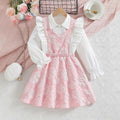 girl cutedresslong sleeves fungus edge shirtpatchwork long skirt pink stereo flower children's a-line skirt