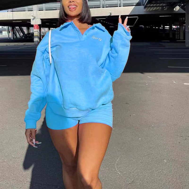 Embroidered LOGO long-sleeved pullover trendy fleece sweater two-piece set women's European and American autumn new fashion sweater