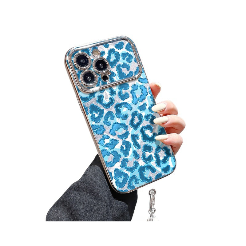 Suitable for iphone 16 glitter leopard print mobile phone case apple 17 with bead hanging chain classy all-inclusive soft case