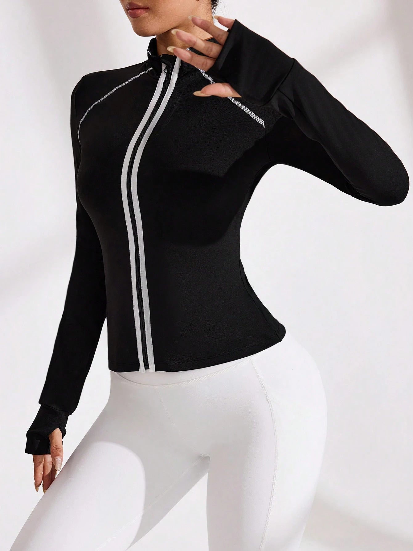 Pre-sale stand-up neck zipper jacket long-sleeved yoga jacket line sense body sculpting yoga waist breathable sports cycling clothes