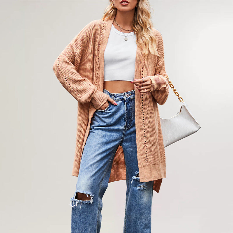 European and American  women's clothing winter and autumn 2025 new sweater independent station solid color loose coat pocket knitted cardigan