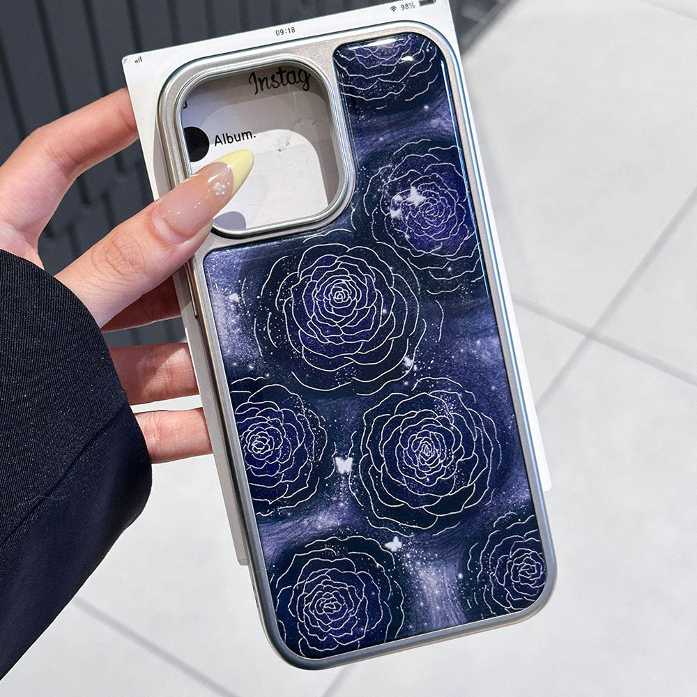 Night rose silver edge epoxy case for iphone 17, drop-proof phone case, apple 16 pro max protective cover, 15