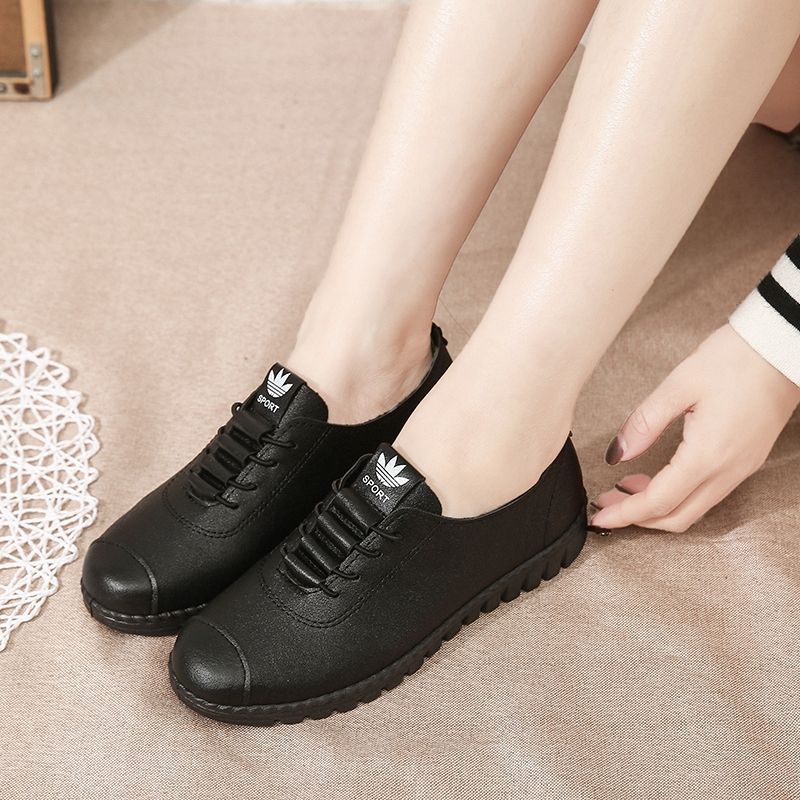 Kfc work shoes flatscasualladieswear shoes flats soft bottom women's thick heel plaid work shoes black women's leather shoes