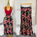 export 2026 summer new arrival: printed pleated a-line midi skirt with elastic waist and flared ruffle hem