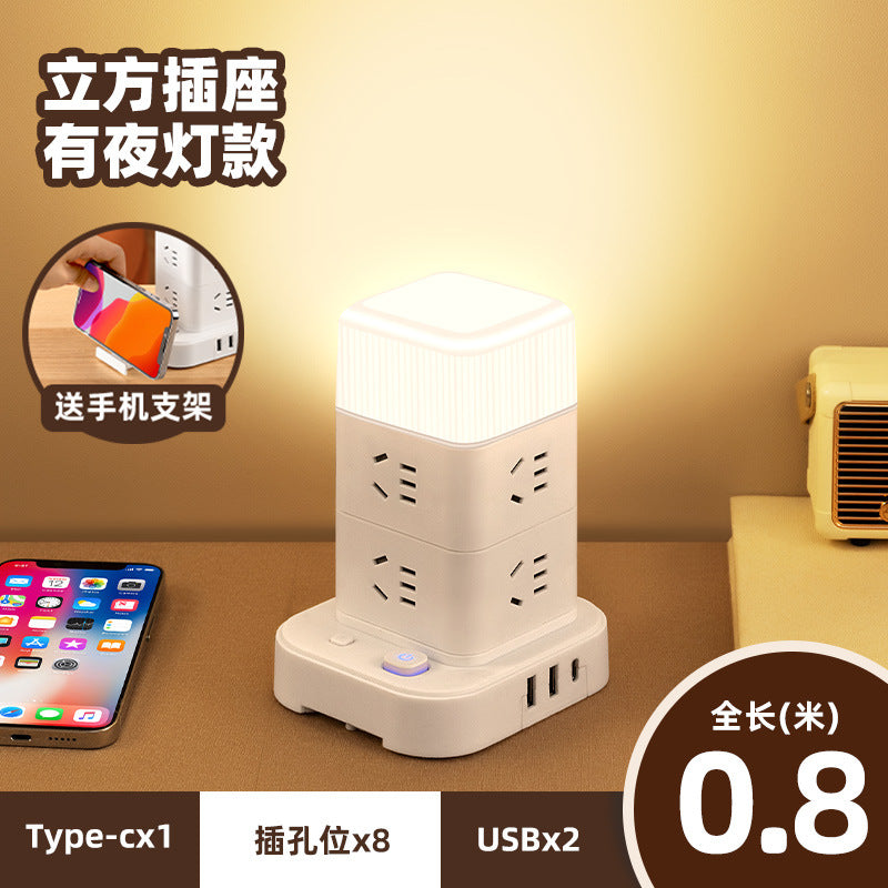 Smart vertical power strip socket with usb mobile phone charging multi-port tower office for home creative power strip rubik's cube