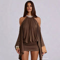 european and american hot girl style women's sexy dress - high-quality halter neck, high-end nightclub backless mini skirt