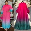 fashion gradient lantern sleeve pleated dress - women's spring/autumn loose a-line maxi dress